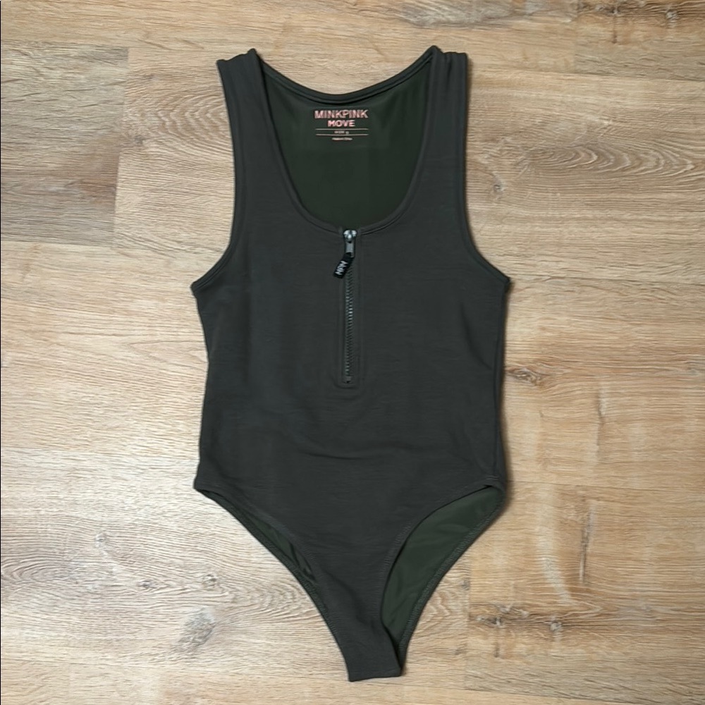 MINKPINK Dark Green Olive Zip Bodysuit